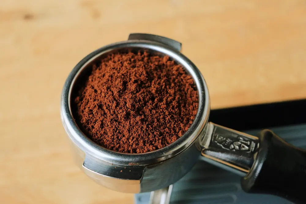 Coffee grounds in a portafilter