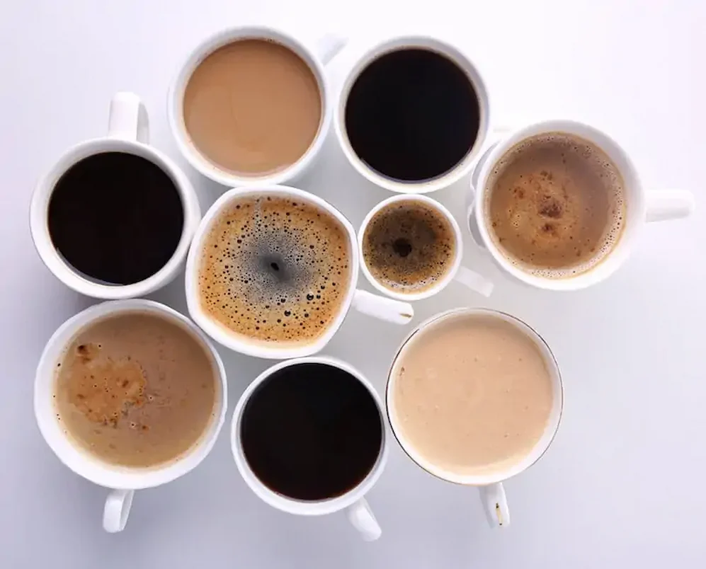 Lots of coffee cups on white background